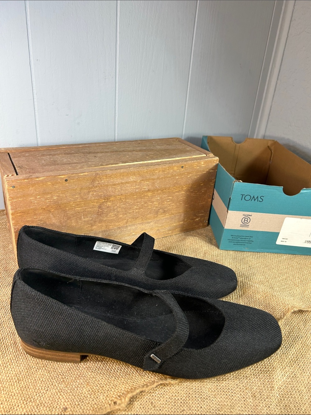 Toms Black Canvas Mary Jane Flats with Strap - Picture 5 of 10